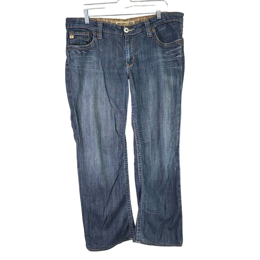 Womens Big Star Maddie Mid Rise Straight Blue Denim Jeans Cotton Stretch 34R
